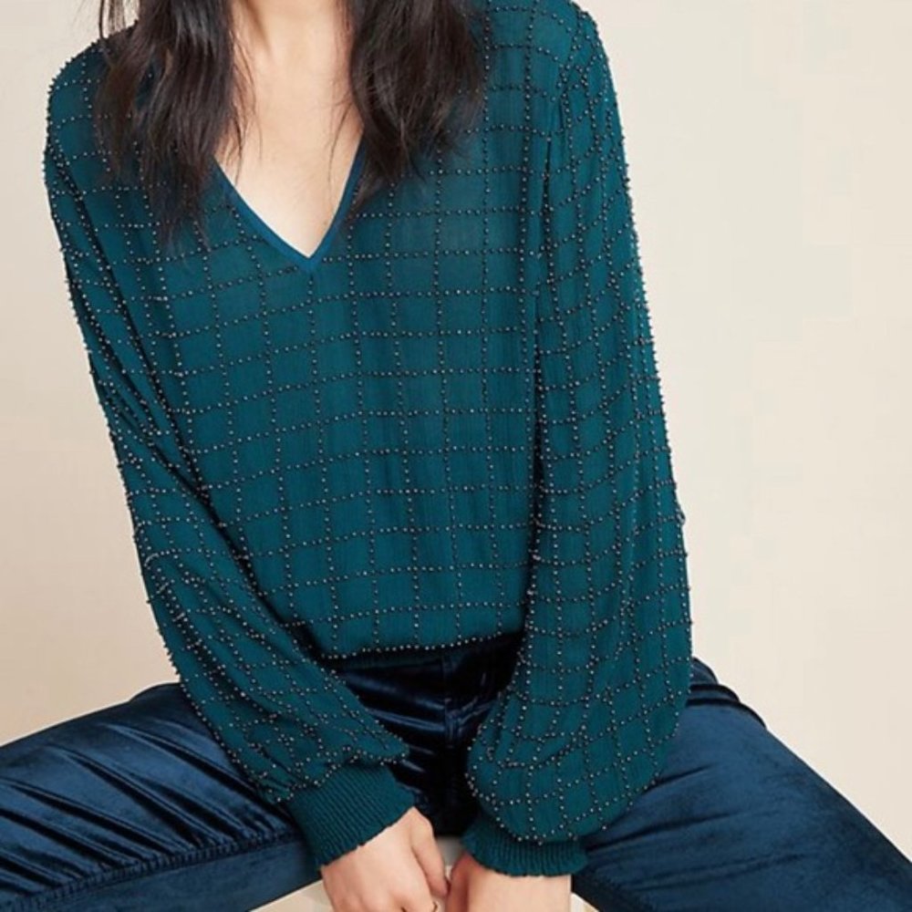 Anthropologie Bl-nk Maris Beaded Blouse Top